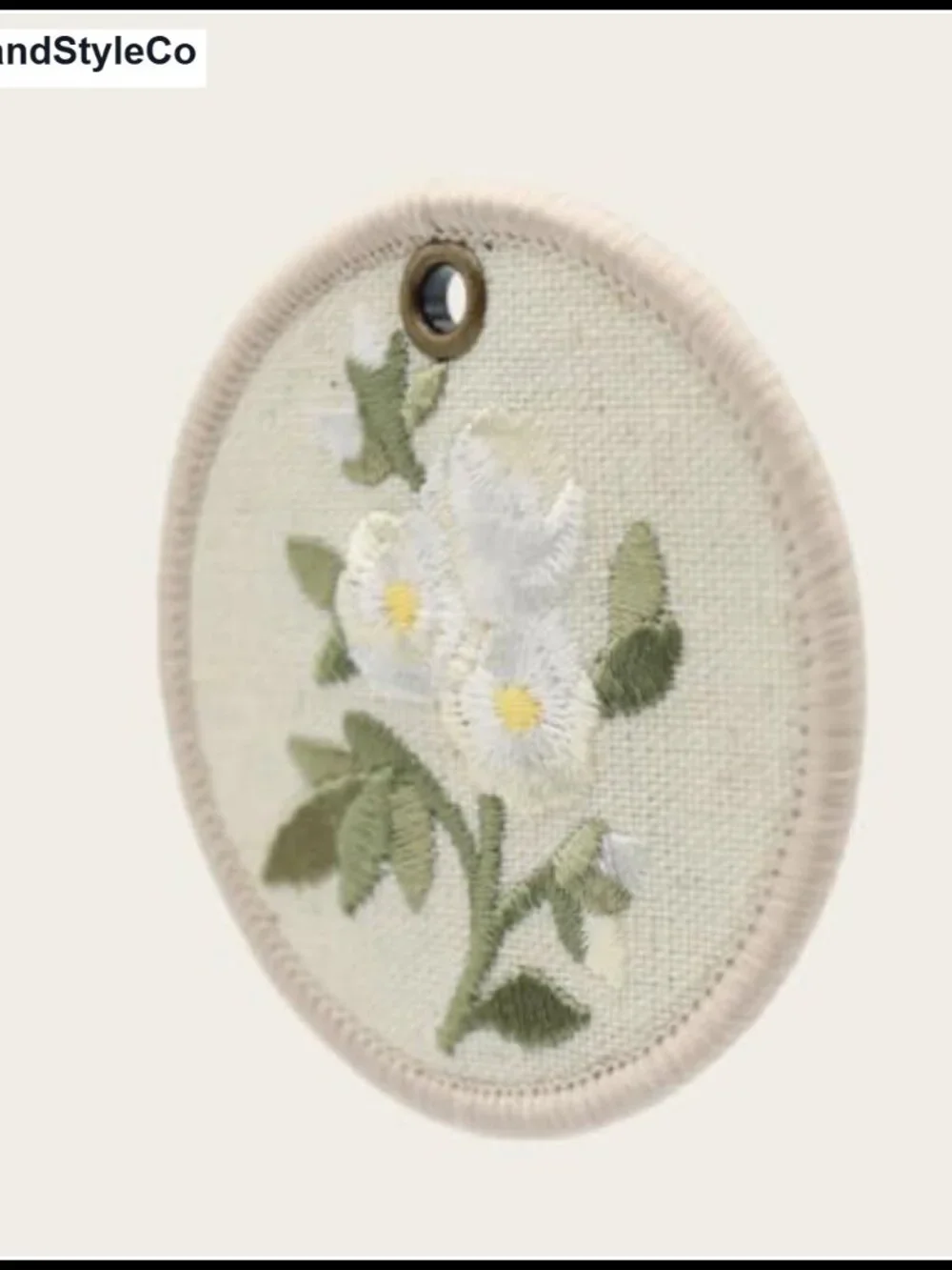 Embroidered Floral Keychain Round Linen Bag Charm